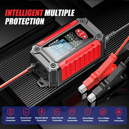 Foxsur 2 In 1 12V Battery Charger And Tester With EU US UK AU Plugs