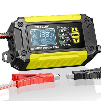 Foxsur 2 In 1 12V Battery Charger And Tester With EU US UK AU Plugs