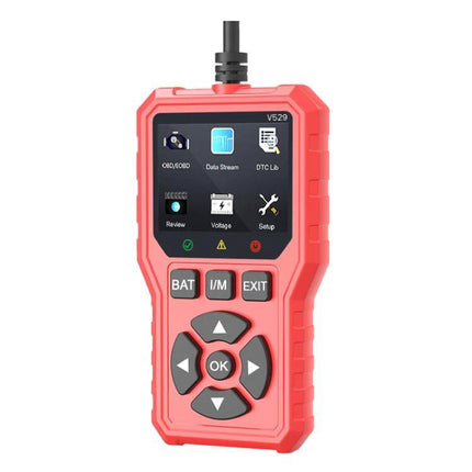 FOXSUR Essential Tool for Everyday Car Fault Checks handheld OBD2 scanner showing menu and control buttons