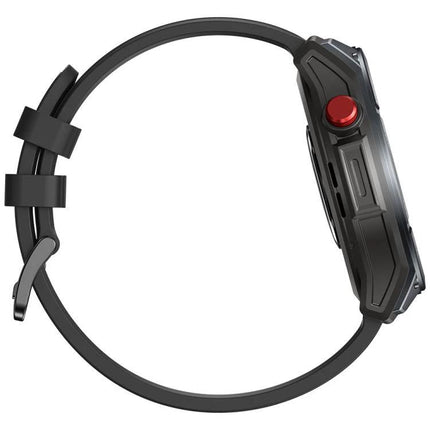 Zeblaze Smart Watch for Everyday Outdoor Exploration black side profile showing red button and 1.43-inch AMOLED screen for hiking and fitness tracking