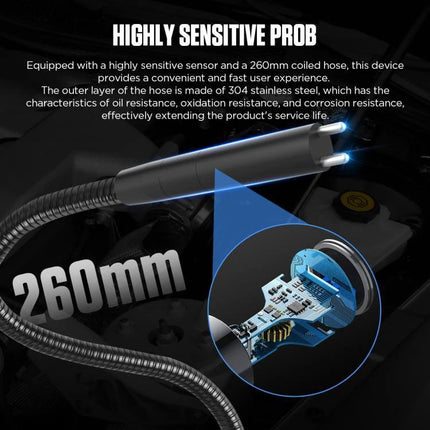 AUTOOL Brake Fluid Tester for Everyday Vehicle Maintenance - close-up of 260mm coiled probe and internal sensor for detecting water contamination in brake fluid