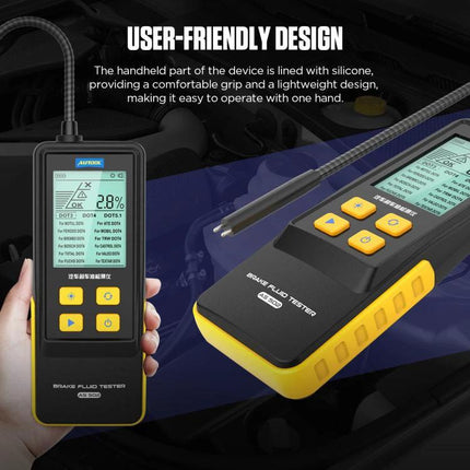 AUTOOL Brake Fluid Tester for Everyday Vehicle Maintenance - handheld tester with probe, digital display showing water percentage, user-friendly design