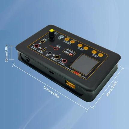 Essential Automotive Tester for Routine Vehicle Maintenance handheld diagnostic device showing ports, display and dimensions for quick ignition coil and injector checks