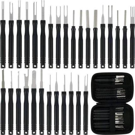 30-Piece Car Wire Harness Terminal Pin Removal Tool Set with 30 stainless steel picks and carrying case for automotive wiring and car audio repairs