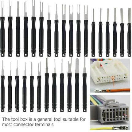 30-Piece Car Wire Harness Terminal Pin Removal Tool Set - stainless steel automotive terminal release kit with 30 tools for wiring and car audio