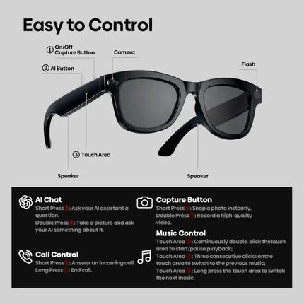 Zeblaze AI Shooting Glasses With Open Ear Audio For Hands Free Use