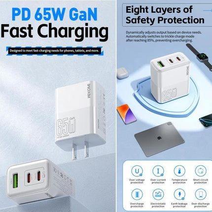 Kinkong Charger for Daily Device Powering at Home and Travel - 65W GaN fast charger with multiple ports for smartphones tablets and laptops