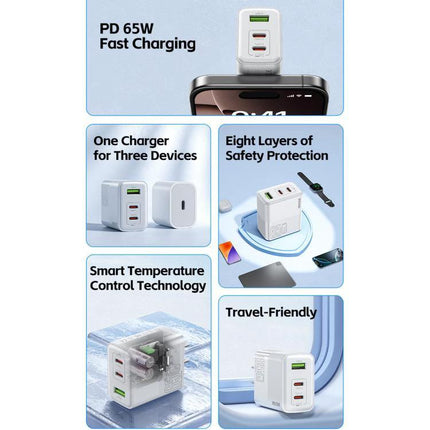Kinkong Charger for Daily Device Powering at Home and Travel - compact 65W PD multiport charger for smartphones tablets laptops