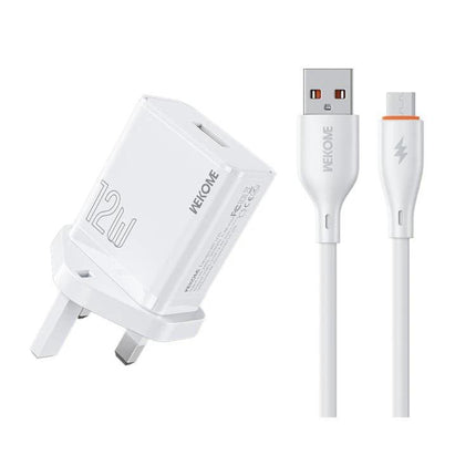 Kinkong USB Charger Set for Global Travel and Daily Use - white 12W wall charger and USB cable for phone and tablet charging
