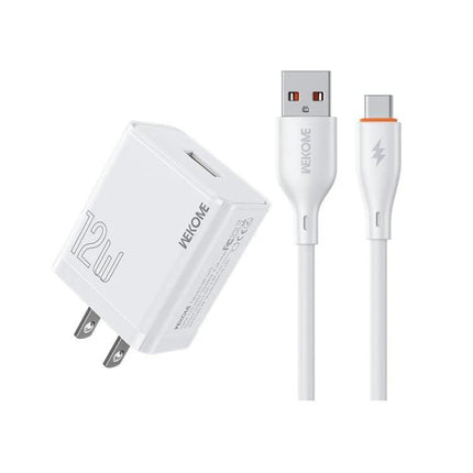 Kinkong USB Charger Set for Global Travel and Daily Use white 12W wall adapter with USB-A to USB-C cable