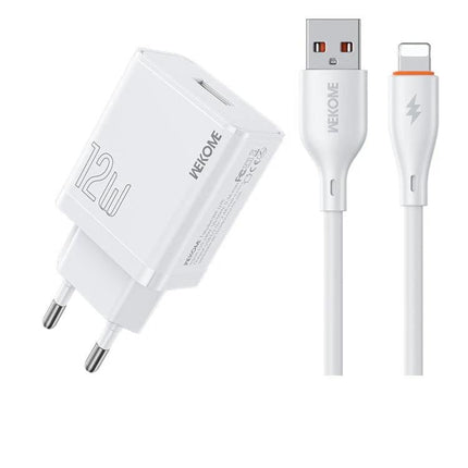 Kinkong USB Charger Set for Global Travel and Daily Use 12W white wall adapter with USB to Lightning cable