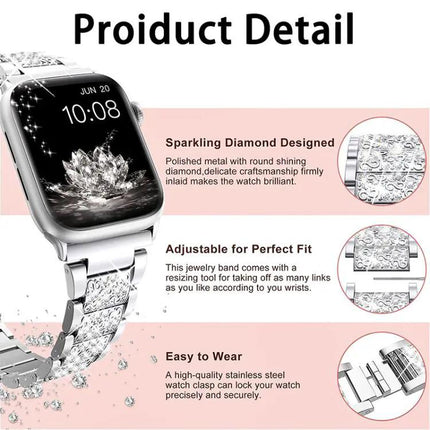 Stainless Steel Diamond Watch Band For Apple Watch 38-49mm