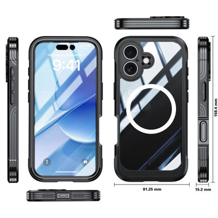 Life Rugged Case For Everyday Phone Protection - rugged black hard armor phone case with built-in screen protector, drop and splash protection (front/back/side views)