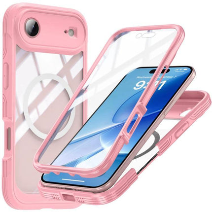 Life Rugged Case For Everyday Phone Protection pink hard armor case with built-in screen protector shown on smartphone