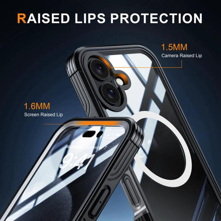 Life Rugged Case For Everyday Phone Protection showing raised 1.6mm screen lip and 1.5mm camera lip on a clear rugged phone case