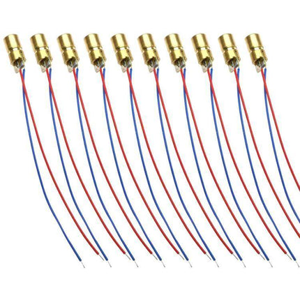 Adjustable Red Dot Laser Head Module 10pcs Pack For DIY Projects - 10 compact 650nm red dot laser modules with red/blue wires for prototyping and alignment