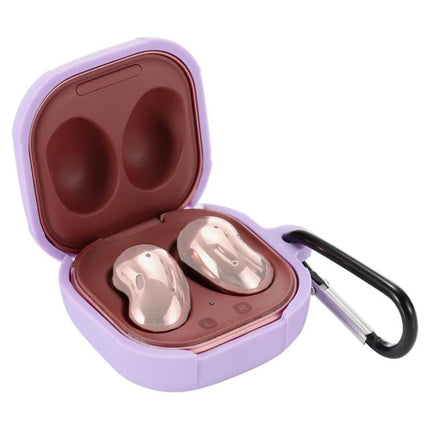 Samsung Galaxy Buds Live Silicone Case for Everyday Protection - lilac silicone protective case with earbuds and carabiner