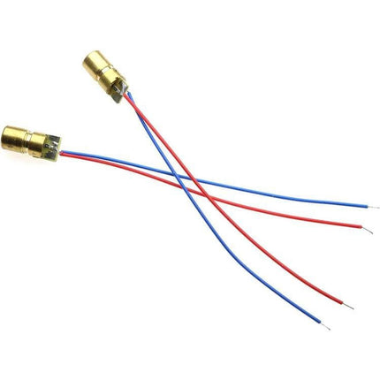 Adjustable Red Dot Laser Head Module 10pcs Pack For DIY Projects small gold laser heads with red and blue wires for alignment and prototyping