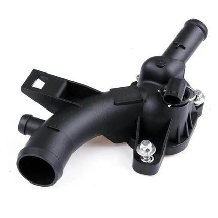 Opel Thermostat Housing Water Pump Outlet Direct Fit Replacement shown as black integrated thermostat housing and water outlet for Opel Adam Astra Corsa Meriva