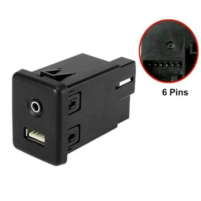 Car AUX and USB Socket Connector Switch for Chevrolet Cruze - ABS replacement socket with 6-pin connector, USB and 3.5mm AUX port