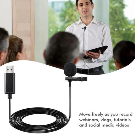 Lavalier Microphone for Everyday Video Calls and Recordings - USB clip-on mic attached to speaker’s shirt for clear webinar and vlog audio
