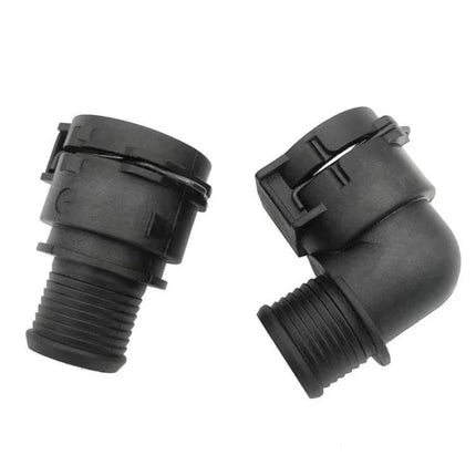 Car Heater Inlet Water Hose Connector Plug for Buick Encore - black wear-resistant plastic replacement heater inlet plug, elbow and straight views