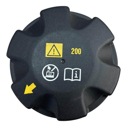 Alt Tag: Radiator Cap for BMW, Direct Replacement for Everyday Maintenance - black ABS cap with warning icons and 200 marking