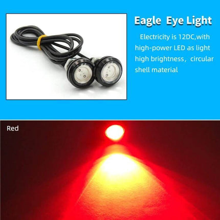 Hawkeye 23mm Motorcycle LED Light, Double Lens White compact weather‑sealed motorcycle LED module shown in white and red beam