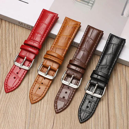 24mm Bamboo Texture Leather Watch Band Pin Buckle Suunto
