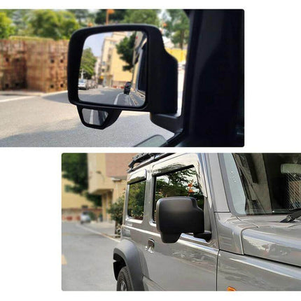 Wide-Angle Blind Spot Auxiliary Mirror for Suzuki Jimny JB74 and JB64 2018+ installed on side mirror showing expanded rear and curb visibility