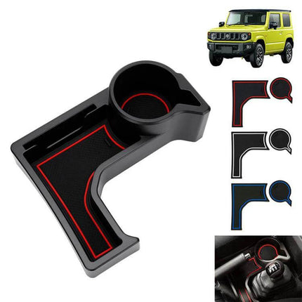 Suzuki Jimny Central Console Storage Box With Anti-Slip Mats compact black organizer with red trim for coins keys cup holder