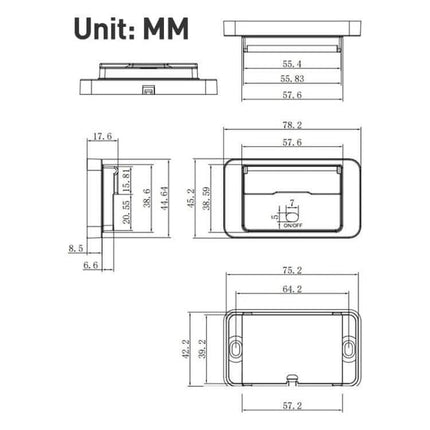 Car 4 Port USB Charger With Voltmeter For Vehicles Everyday Use technical dimension diagram showing measurements in mm