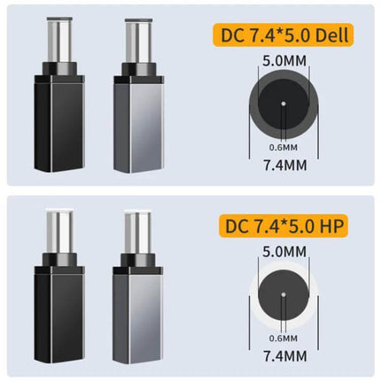 Durable 1.8 Meter Type-C to DC Laptop Charging Cable with DC 7.4x5.0mm Dell and HP interchangeable tips, 140W fast charging compatible