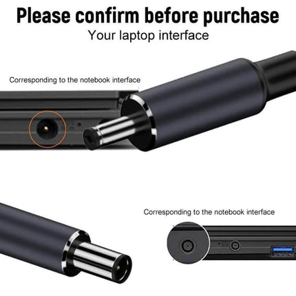 Durable 1.8 Meter Type-C to DC Laptop Charging Cable showing multiple DC tips and laptop ports for travel and 140W fast charging compatibility
