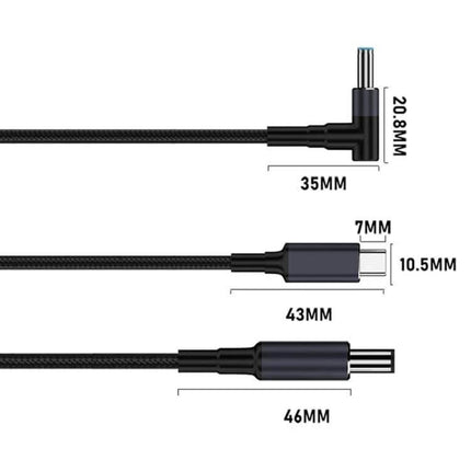 Durable 1.8 Meter Type-C to DC Laptop Charging Cable with braided 1.8m cord, multiple DC tips, 140W fast charging, detailed connector dimensions image