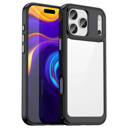 Acrylic TPU Phone Case For Everyday Use – slim clear acrylic back with black TPU bumper protecting camera and edges