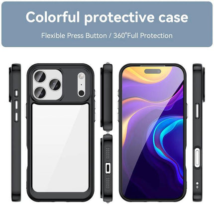 Acrylic TPU Phone Case For Everyday Use slim clear acrylic shell with black TPU core showing front, back, and side views