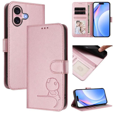 Litter Panda Leather Phone Case With Card Pocket in pink wallet style with 3 card slots, cash compartment and RFID blocking, slim travel design