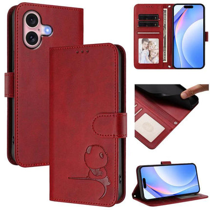Litter Panda Leather Phone Case With Card Pocket red wallet-style RFID blocking leather folio with 3 card slots and cash compartment