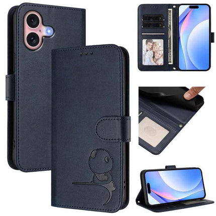 Litter Panda Leather Phone Case With Card Pocket navy folio wallet with 3 card slots RFID blocking and kickstand