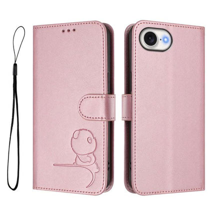 Litter Panda Leather Phone Case For Daily Essentials Carry slim pink PU leather wallet case with three card slots and wrist strap