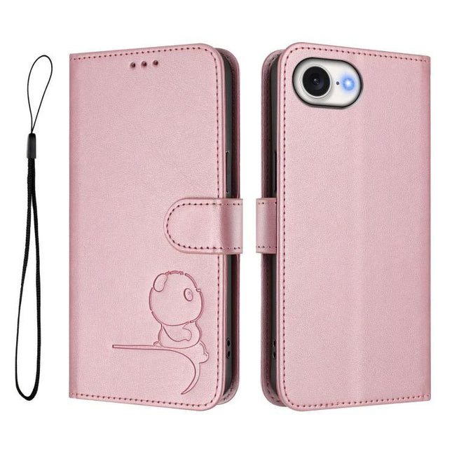 Litter Panda Leather Phone Case For Daily Essentials Carry slim pink PU leather wallet case with three card slots and wrist strap