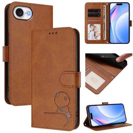 Litter Panda Leather Phone Case For Daily Essentials Carry - brown PU leather wallet case with 3 card slots, cash pocket and stand feature