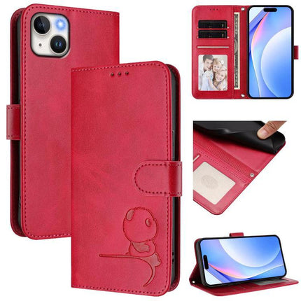 Litter Panda Leather Phone Case With Card Pocket in red showing card slots, RFID block, cash compartment and kickstand