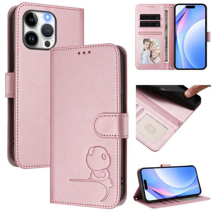 Litter Panda Leather Phone Case For Everyday Carry pink PU leather wallet case with 3 card slots, cash pocket, RFID blocking, kickstand