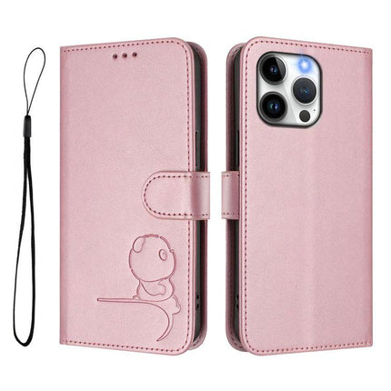 Litter Panda Leather Phone Case For Everyday Carry pink PU leather wallet case with 3 card slots RFID blocking and wrist strap
