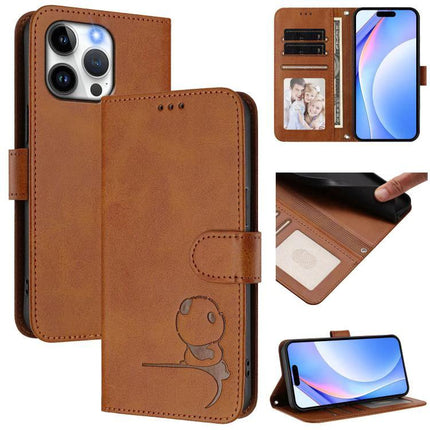 Litter Panda Leather Phone Case For Everyday Carry brown PU leather wallet case with 3 card slots, cash pocket, RFID blocking, stand feature