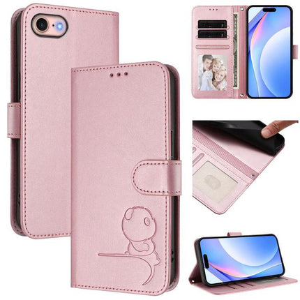 Litter Panda Leather Phone Case For Everyday Carry - pink PU leather wallet case with 3 card slots, cash pocket, RFID blocking and stand feature