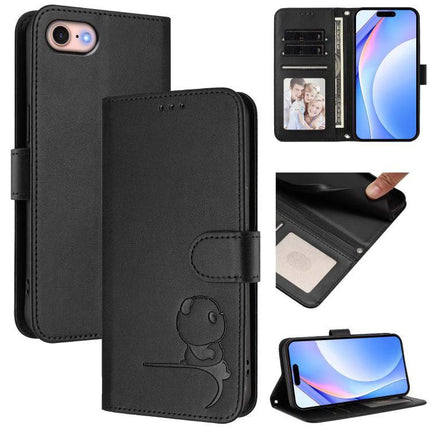 Litter Panda Leather Phone Case For Everyday Carry black wallet folio with RFID blocking, 3 card slots, cash pocket, kickstand