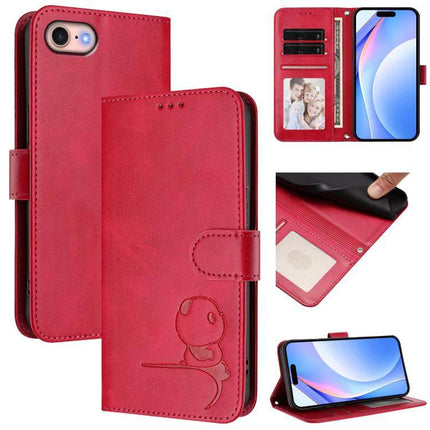 Litter Panda Leather Phone Case For Everyday Carry - red PU leather wallet case with 3 card slots, cash pocket, RFID blocking, phone stand